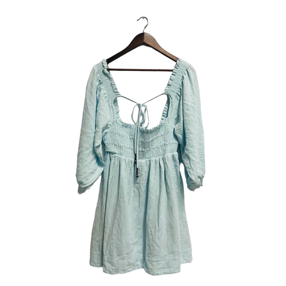 Free People Mini Sky Blue Dress Puffed Sleeves Size L